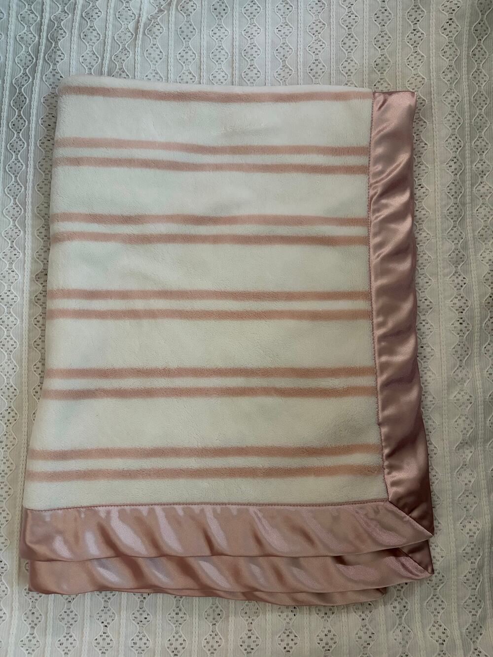 Nordstrom Baby Blanket Pink White Striped Plush Satin Trim Security Blanket